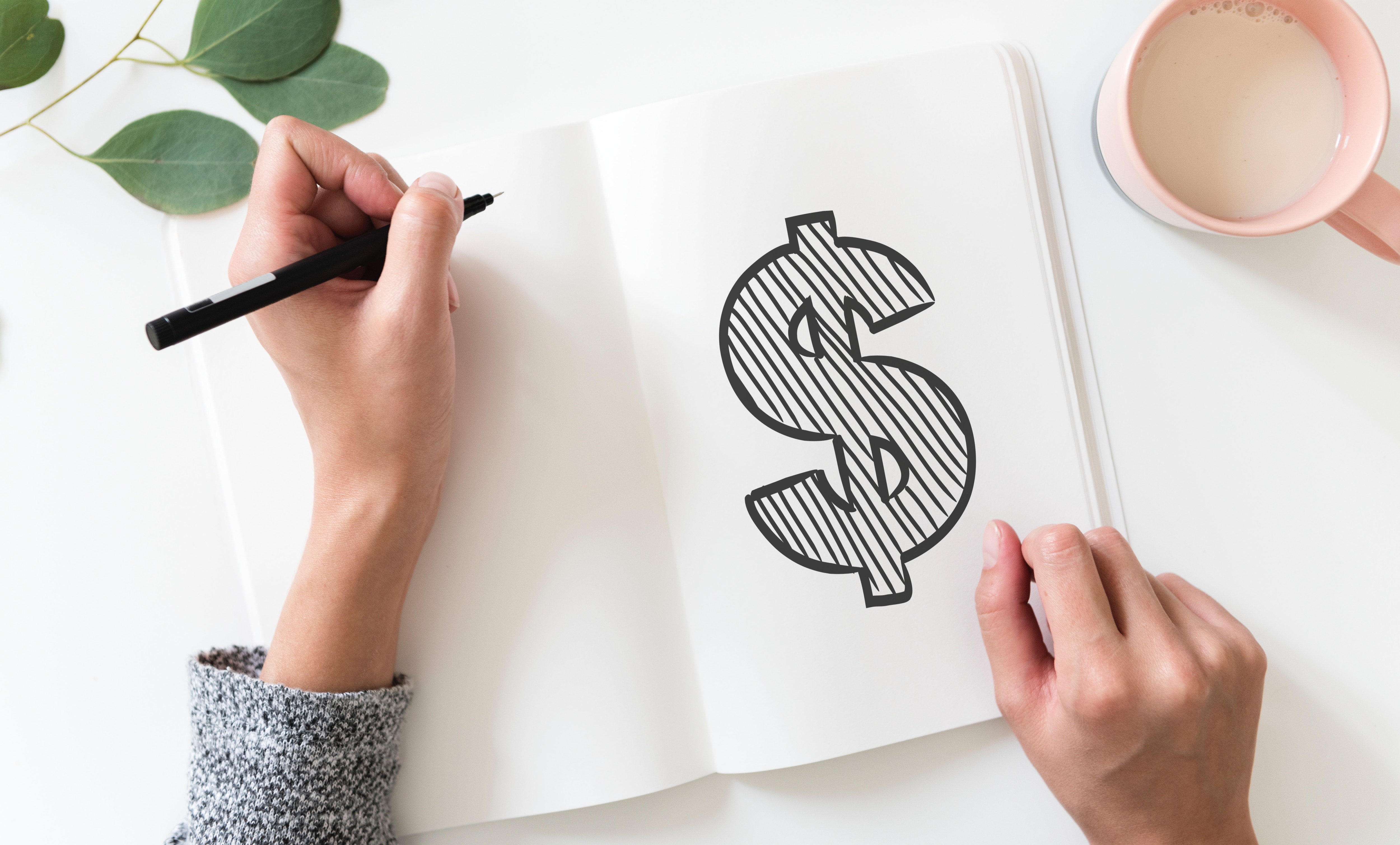dollar sign on notebook